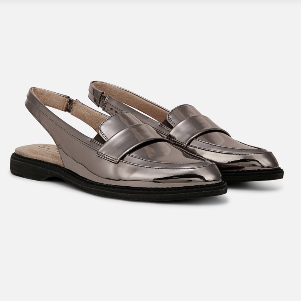 SOUL Naturalizer Women's Yeah Silver Metallic Penny Loafer Slingback Flats Size6